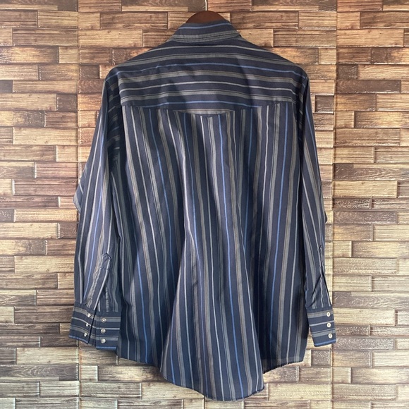 Mens Vintage Large Plains Western Blue Stripped Shirt Button Down - Picture 2 of 8